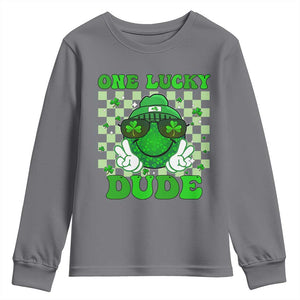 Funny One Lucky Dude St Patrick's Day Youth Sweatshirt Checkerboard Shamrock TS11 Charcoal Print Your Wear
