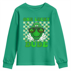 Funny One Lucky Dude St Patrick's Day Youth Sweatshirt Checkerboard Shamrock TS11 Irish Green Print Your Wear