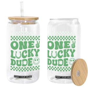 Funny One Lucky Dude Glass Can St Patrick's Day Clover Horseshoe TS11 Print Your Wear