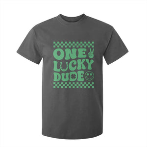 Funny One Lucky Dude T Shirt For Kid St Patrick's Day Clover Horseshoe TS11 Dark Heather Print Your Wear