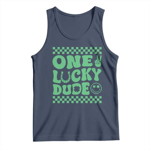 Funny One Lucky Dude Tank Top St Patrick's Day Clover Horseshoe TS11 Navy Print Your Wear