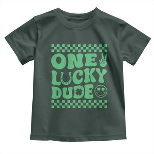 Funny One Lucky Dude Toddler T Shirt St Patrick's Day Clover Horseshoe TS11 Dark Forest Green Print Your Wear