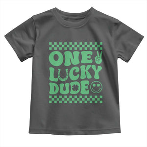 Funny One Lucky Dude Toddler T Shirt St Patrick's Day Clover Horseshoe TS11 Dark Heather Print Your Wear
