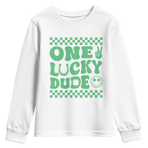 Funny One Lucky Dude Youth Sweatshirt St Patrick's Day Clover Horseshoe TS11 White Print Your Wear