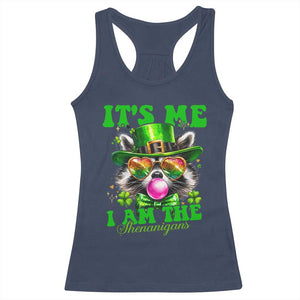 Funny It's Me I Am The Shenanigans Racerback Tank Top St Patrick's Day Racoon Shamrock TS11 Navy Print Your Wear