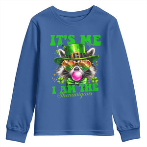Funny It's Me I Am The Shenanigans Youth Sweatshirt St Patrick's Day Racoon Shamrock TS11 Royal Blue Print Your Wear