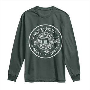 St Brigids Day Long Sleeve Shirt Warrior Brigid Fire Imbloc Goddess Gaelic Willow Cross TS11 Dark Forest Green Print Your Wear