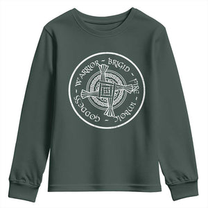 St Brigids Day Youth Sweatshirt Warrior Brigid Fire Imbloc Goddess Gaelic Willow Cross TS11 Dark Forest Green Print Your Wear