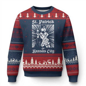 St Patrick Of Kansas City Ugly Christmas Sweater Funny St Patricks Day Missouri State Football Fan TS11 Navy Red Print Your Wear