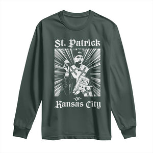 St Patrick Of Kansas City Long Sleeve Shirt Funny St Patricks Day Missouri State Football Fan TS11 Dark Forest Green Print Your Wear
