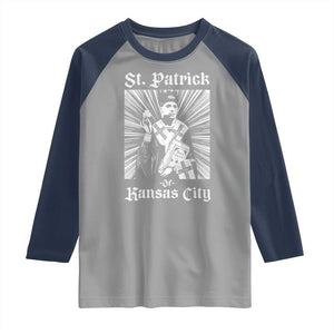 St Patrick Of Kansas City Raglan Shirt Funny St Patricks Day Missouri State Football Fan TS11 Sport Gray Navy Print Your Wear