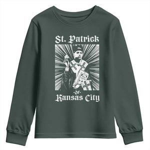 St Patrick Of Kansas City Youth Sweatshirt Funny St Patricks Day Missouri State Football Fan TS11 Dark Forest Green Print Your Wear