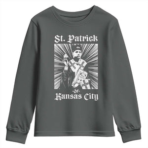 St Patrick Of Kansas City Youth Sweatshirt Funny St Patricks Day Missouri State Football Fan TS11 Dark Heather Print Your Wear