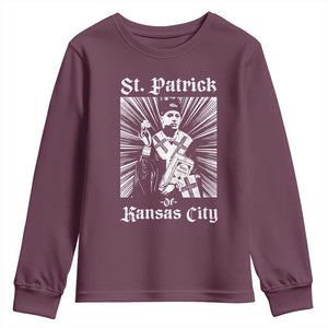 St Patrick Of Kansas City Youth Sweatshirt Funny St Patricks Day Missouri State Football Fan TS11 Maroon Print Your Wear