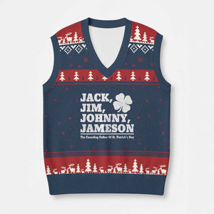 Funny St Patricks Day Irish Fathers Jack Jim Johnny Jameson Vintage Clover V-Neck Knit Sweater Vest TS11 Navy Red Print Your Wear