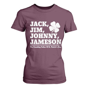 Funny St Patricks Day Irish Fathers Jack Jim Johnny Jameson Vintage Clover T Shirt For Women TS11 Maroon Print Your Wear