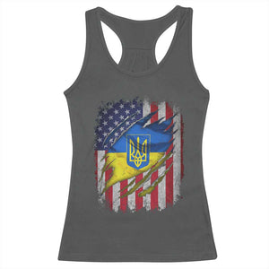 Ukrainian Americans Pride Racerback Tank Top Vintage Ukraine USA Flag TS11 Dark Heather Print Your Wear