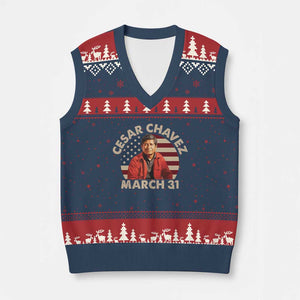 Cesar Chavez Day V-Neck Knit Sweater Vest March Holiday Hispanic Heritage American Flag TS11 Navy Red Print Your Wear