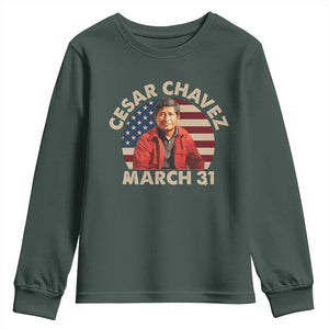 Cesar Chavez Day Youth Sweatshirt March Holiday Hispanic Heritage American Flag TS11 Dark Forest Green Print Your Wear