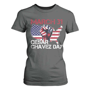 Cesar Chavez Day T Shirt For Women March 31 Hand Fist American Flag TS11 Dark Heather Print Your Wear
