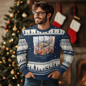 He Is Not Here He Has Risen Ugly Christmas Sweater Christian Easter Religious Bible Verse TS11 Navy Beige Print Your Wear