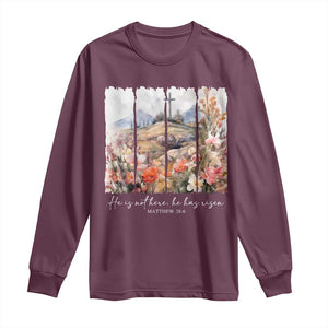 He Is Not Here He Has Risen Long Sleeve Shirt Christian Easter Religious Bible Verse TS11 Maroon Print Your Wear