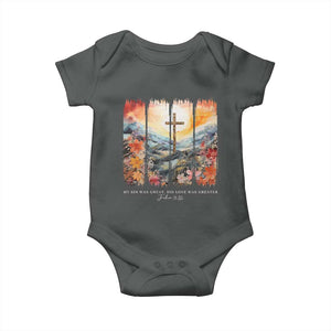 My Sin Was Great His Love Was Greater Baby Onesie Christian Easter Religious Bible Verse TS11 Dark Heather Print Your Wear