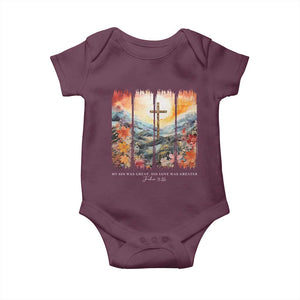 My Sin Was Great His Love Was Greater Baby Onesie Christian Easter Religious Bible Verse TS11 Maroon Print Your Wear