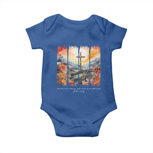 My Sin Was Great His Love Was Greater Baby Onesie Christian Easter Religious Bible Verse TS11 Royal Blue Print Your Wear