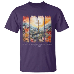 My Sin Was Great His Love Was Greater T Shirt Christian Easter Religious Bible Verse TS11 Purple Print Your Wear