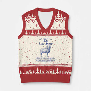 The Parable Of The Lost Sheep V-Neck Knit Sweater Vest Christian Bible Verse Matthew 18 TS11 Beige Red Print Your Wear