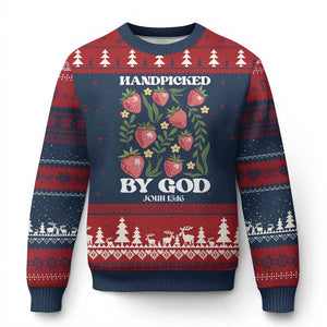 Handpicked By God Ugly Christmas Sweater Religious Christian Bible Verse Strawberries TS11 Navy Red Print Your Wear