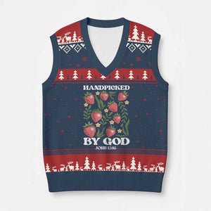 Handpicked By God V-Neck Knit Sweater Vest Religious Christian Bible Verse Strawberries TS11 Navy Red Print Your Wear
