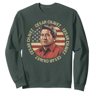 Cesar Chavez Sweatshirt March Holiday Hispanic Heritage American Map TS11 Dark Forest Green Print Your Wear