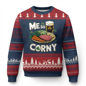 Funny St Patricks Day Me So Corny Ugly Christmas Sweater Stout Irish Corned Beef TS11 Navy Red Print Your Wear