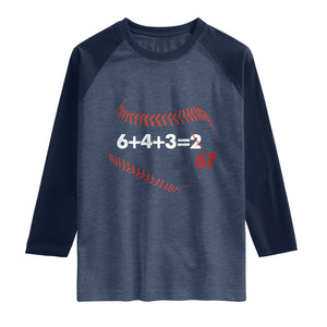 Funny 6432 67 Baseball Raglan Shirt Double Play Outs Baseball Player TS11 Heather Denim Navy Print Your Wear