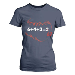 Funny 6432 67 Baseball T Shirt For Women Double Play Outs Baseball Player TS11 Navy Print Your Wear
