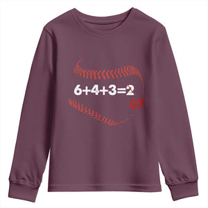 Funny 6432 67 Baseball Youth Sweatshirt Double Play Outs Baseball Player TS11 Maroon Print Your Wear