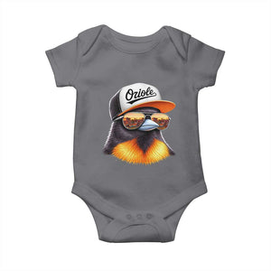 Funny Oriole Bird Wearing Baseball Cap Graphic Vintage Sport Baby Onesie TS11 Charcoal Print Your Wear
