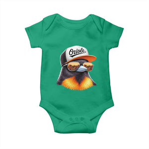 Funny Oriole Bird Wearing Baseball Cap Graphic Vintage Sport Baby Onesie TS11 Irish Green Print Your Wear
