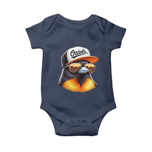 Funny Oriole Bird Wearing Baseball Cap Graphic Vintage Sport Baby Onesie TS11 Navy Print Your Wear