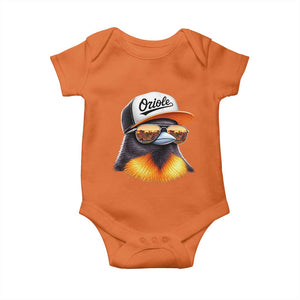 Funny Oriole Bird Wearing Baseball Cap Graphic Vintage Sport Baby Onesie TS11 Orange Print Your Wear