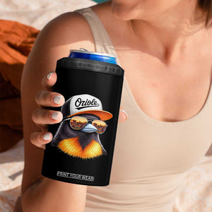 Funny Oriole Bird Wearing Baseball Cap Graphic Vintage Sport 4 in 1 Can Cooler Tumbler TS11 Print Your Wear