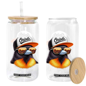 Funny Oriole Bird Wearing Baseball Cap Graphic Vintage Sport Glass Can TS11 Print Your Wear