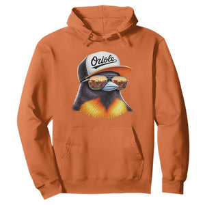 Funny Oriole Bird Wearing Baseball Cap Graphic Vintage Sport Hoodie TS11 Orange Print Your Wear