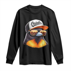 Funny Oriole Bird Wearing Baseball Cap Graphic Vintage Sport Long Sleeve Shirt TS11 Black Print Your Wear