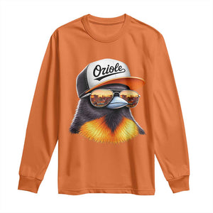 Funny Oriole Bird Wearing Baseball Cap Graphic Vintage Sport Long Sleeve Shirt TS11 Orange Print Your Wear