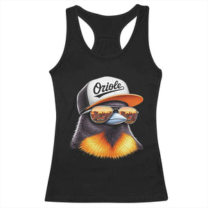 Funny Oriole Bird Wearing Baseball Cap Graphic Vintage Sport Racerback Tank Top TS11 Black Print Your Wear