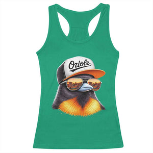 Funny Oriole Bird Wearing Baseball Cap Graphic Vintage Sport Racerback Tank Top TS11 Irish Green Print Your Wear