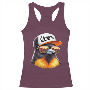 Funny Oriole Bird Wearing Baseball Cap Graphic Vintage Sport Racerback Tank Top TS11 Maroon Print Your Wear